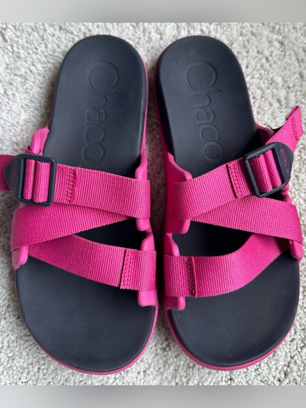Chaco Pink Adjustable Webbing Slide Sandals